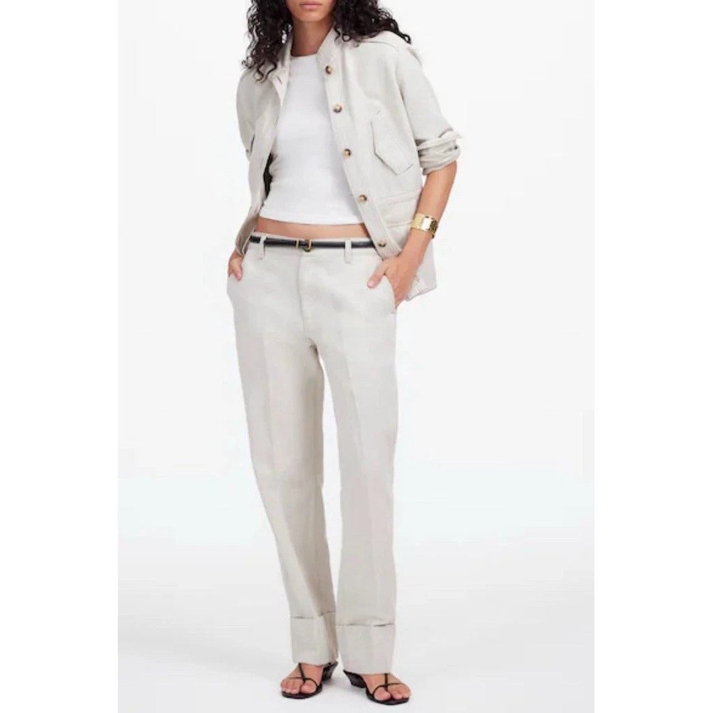 Madewell The Dean Easy Straight Pant Women 26 Beige Cotton Linen Blend Mid Rise